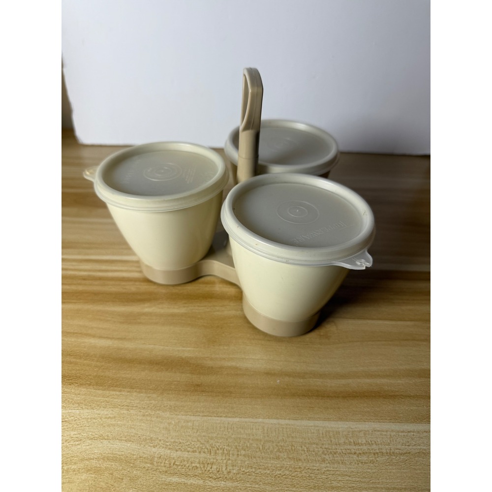Vintage Tupperware Condiment Server Carousel 3-Section Storage‎ Container Beige